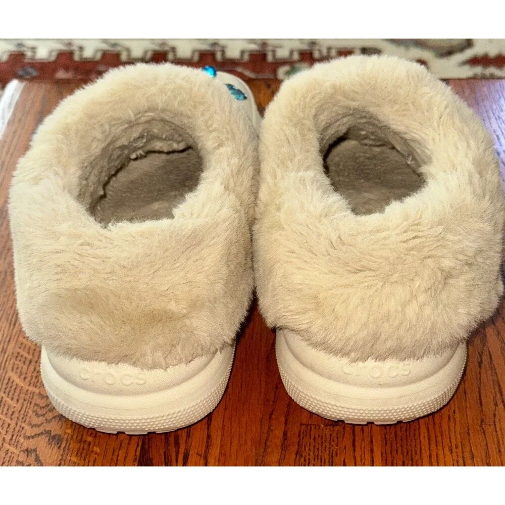 Bling Fur Crocs embellished jibbitz Platform Clog In Ivory W8